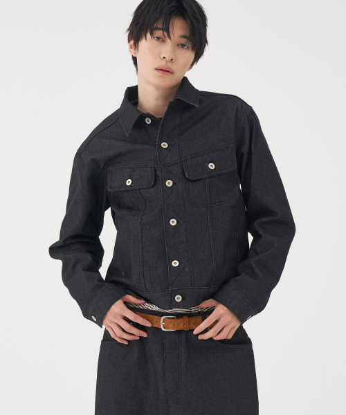 BASEMOMENT(ベースモーメント)の「ノンフェイドクロップデニムジャケットブラック(デニムジャケット・メンズ・その他・LARGE/MEDIUM)」の1枚目の写真