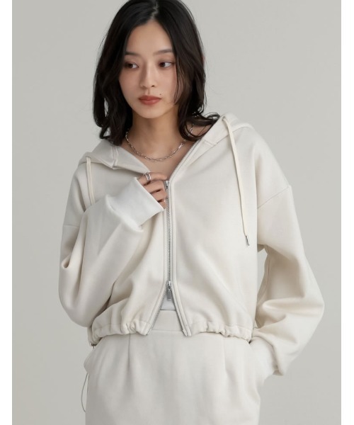 Re:EDIT（リエディ）の「裏起毛ダブルジップドロストパーカー（パーカー・レディース・杢グレー/アイボリー/ブラック・LARGE/MEDIUM）」の2枚目の写真