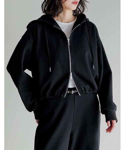 Re:EDIT（リエディ）の「裏起毛ダブルジップドロストパーカー（パーカー・レディース・杢グレー/アイボリー/ブラック・LARGE/MEDIUM）」の3枚目の写真