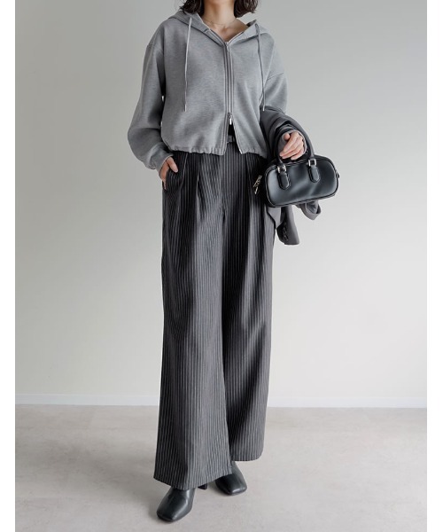 Re:EDIT（リエディ）の「裏起毛ダブルジップドロストパーカー（パーカー・レディース・杢グレー/アイボリー/ブラック・LARGE/MEDIUM）」の8枚目の写真