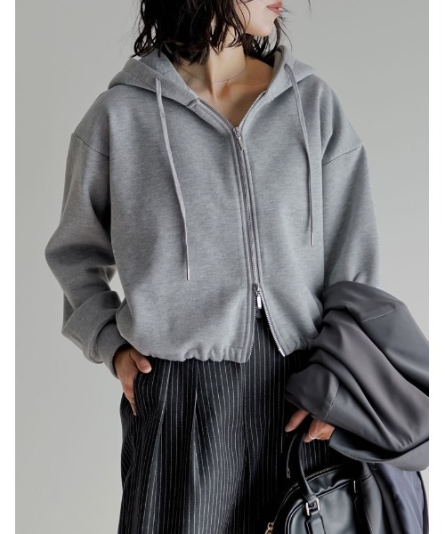 Re:EDIT（リエディ）の「裏起毛ダブルジップドロストパーカー（パーカー・レディース・杢グレー/アイボリー/ブラック・LARGE/MEDIUM）」の10枚目の写真