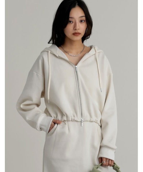 Re:EDIT（リエディ）の「裏起毛ダブルジップドロストパーカー（パーカー・レディース・杢グレー/アイボリー/ブラック・LARGE/MEDIUM）」の15枚目の写真