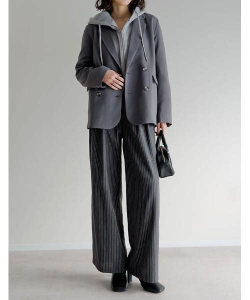 Re:EDIT（リエディ）の「裏起毛ダブルジップドロストパーカー（パーカー・レディース・杢グレー/アイボリー/ブラック・LARGE/MEDIUM）」の11枚目の写真