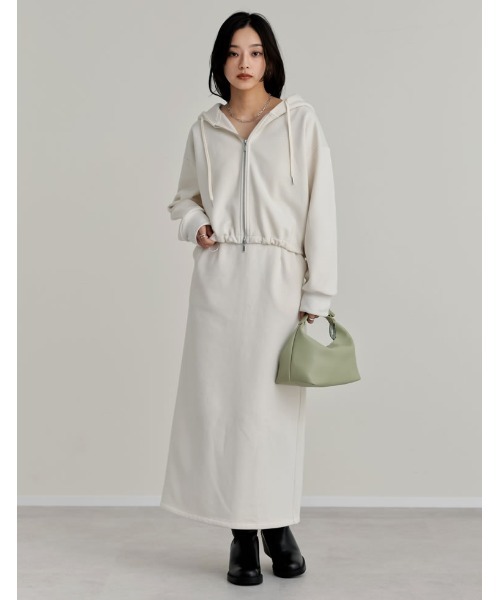 Re:EDIT（リエディ）の「裏起毛ダブルジップドロストパーカー（パーカー・レディース・杢グレー/アイボリー/ブラック・LARGE/MEDIUM）」の12枚目の写真