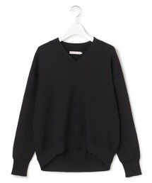 コットンポリエステルスムース Vネックニット