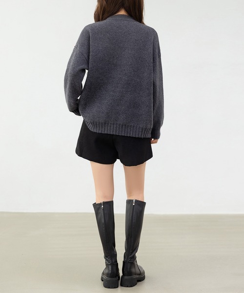 DAY CLOSET（デイ クローゼット）の「遊び心たっぷりニット。長袖 プチハイネック ステッチ アシメ ジップ ニット プルオーバー レディース（ニット/セーター・レディース・クリーム/チャコールグレー・FREE）」の15枚目の写真