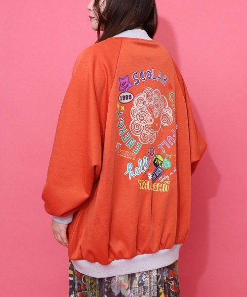 セール】ScoLar(スカラー) ポップ柄裏起毛 裏毛×フライスブルゾン