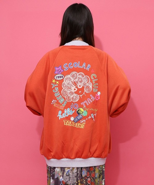 ScoLar（スカラー）の「ScoLar(スカラー) ポップ柄裏起毛 裏毛×フライスブルゾン（ブルゾン・レディース・オレンジ・MEDIUM）」の5枚目の写真