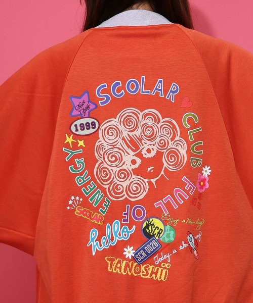 ScoLar（スカラー）の「ScoLar(スカラー) ポップ柄裏起毛 裏毛×フライスブルゾン（ブルゾン・レディース・オレンジ・MEDIUM）」の6枚目の写真