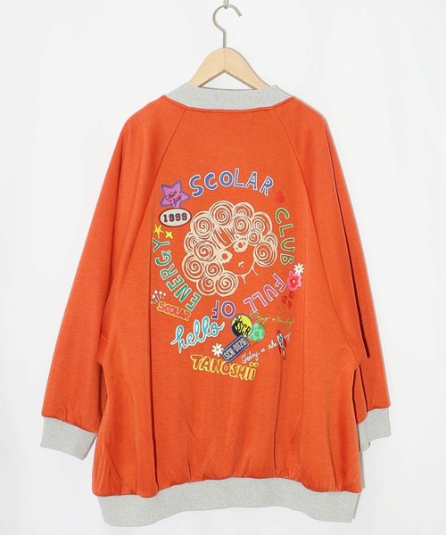 ScoLar（スカラー）の「ScoLar(スカラー) ポップ柄裏起毛 裏毛×フライスブルゾン（ブルゾン・レディース・オレンジ・MEDIUM）」の12枚目の写真