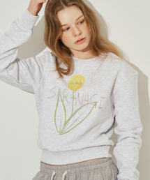 SE0589- crop sweatshirt (white melange )
