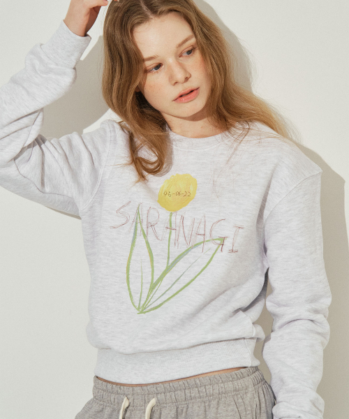 SARANAGI(サラナギ)の「SE0589- crop sweatshirt (white melange )(スウェット・レディース・ライトグレー・FREE)」の1枚目の写真