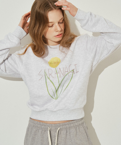 SARANAGI(サラナギ)の「SE0589- crop sweatshirt (white melange )(スウェット・レディース・ライトグレー・FREE)」の2枚目の写真