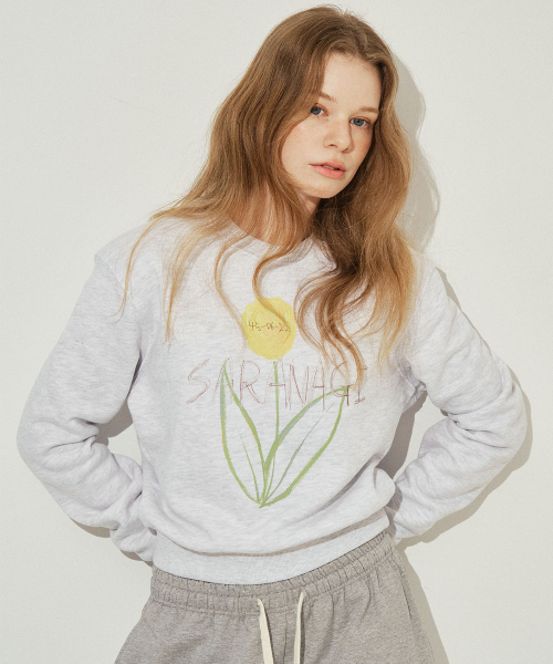 SARANAGI(サラナギ)の「SE0589- crop sweatshirt (white melange )(スウェット・レディース・ライトグレー・FREE)」の3枚目の写真