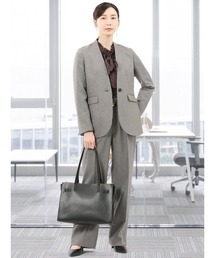 m.f.editorial（エムエフエディトリアル）の「【ストレッチ ウォッシャブル リラクシング】m.f.エディトリアルレディース ノーカラージャケット＋セミワイドパンツ シャークベージュ（スーツセット）」