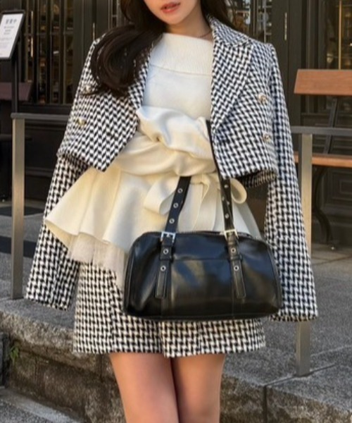 rienda(リエンダ)の「ツイードショートジャケット 春服(テーラードジャケット・レディース・ライトブルー/ブラック/ホワイト・SMALL/MEDIUM)」の2枚目の写真