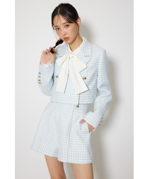 rienda(リエンダ)の「ツイードショートジャケット 春服(テーラードジャケット・レディース・ライトブルー/ブラック/ホワイト・SMALL/MEDIUM)」の9枚目の写真