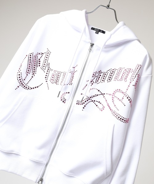 bike star(バイクスター)の「RESHAM ラインストーンZIPパーカー(パーカー・メンズ・ブラック/ホワイト・L/M)」の2枚目の写真