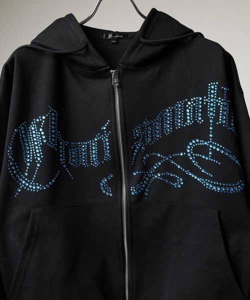 bike star(バイクスター)の「RESHAM ラインストーンZIPパーカー(パーカー・メンズ・ブラック/ホワイト・L/M)」の5枚目の写真