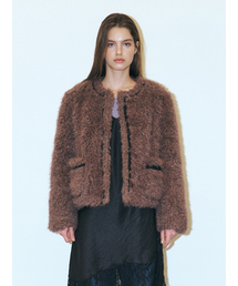Trimmed Curling Fur Coat, Brown
