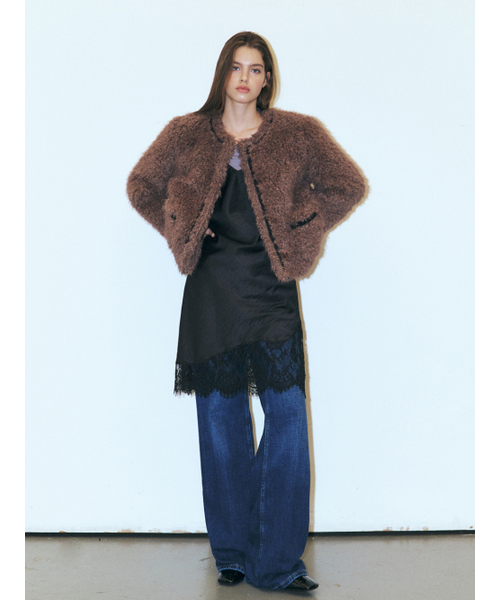 ETMON(エトモン)の「Trimmed Curling Fur Coat, Brown(ムートンコート・レディース・その他・FREE)」の2枚目の写真