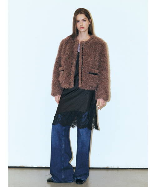 ETMON(エトモン)の「Trimmed Curling Fur Coat, Brown(ムートンコート・レディース・その他・FREE)」の3枚目の写真