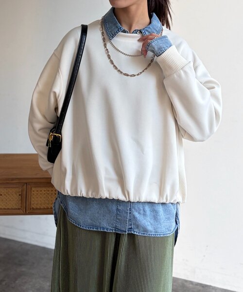 Chez toi(シェトワ)の「軽量ボンディング裾ボリュームプルオーバー(Tシャツ/カットソー・レディース・サックスブルー/アイボリー/グレー・FREE)」の8枚目の写真