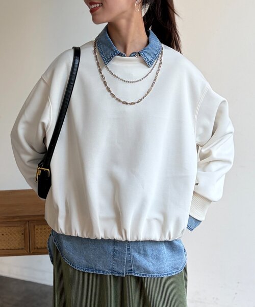 Chez toi(シェトワ)の「軽量ボンディング裾ボリュームプルオーバー(Tシャツ/カットソー・レディース・サックスブルー/アイボリー/グレー・FREE)」の9枚目の写真