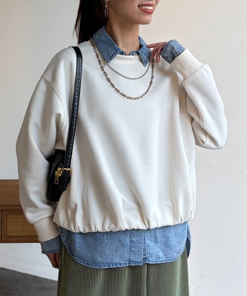 Chez toi(シェトワ)の「軽量ボンディング裾ボリュームプルオーバー(Tシャツ/カットソー・レディース・サックスブルー/アイボリー/グレー・FREE)」の10枚目の写真