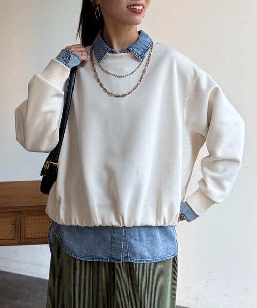 Chez toi(シェトワ)の「軽量ボンディング裾ボリュームプルオーバー(Tシャツ/カットソー・レディース・サックスブルー/アイボリー/グレー・FREE)」の11枚目の写真