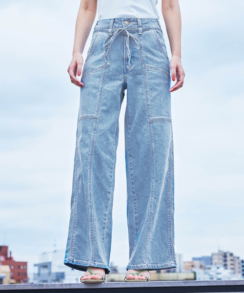 SOMETHING（サムシング）の「SOMETHING LISA BELTED WIDE/ワイドデニムパンツ（その他パンツ・レディース・ピンク/ダークインディゴブルー/ライトインディゴブルー・X-SMALL/SMALL/MEDIUM/LARGE）」の3枚目の写真