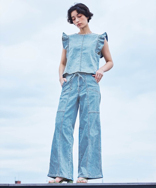 SOMETHING（サムシング）の「SOMETHING LISA BELTED WIDE/ワイドデニムパンツ（その他パンツ・レディース・ピンク/ダークインディゴブルー・X-SMALL/SMALL/MEDIUM/LARGE）」の10枚目の写真