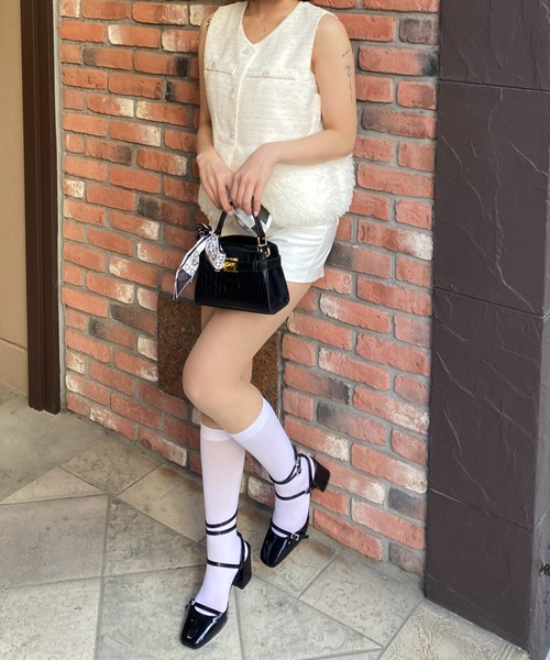 Mejoul（メジュール）の「シャギードッキングツイードノーカラーベスト ジャケット（ベスト・レディース・ホワイト/ブラック・S/M）」の3枚目の写真