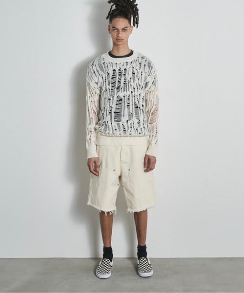 BLANK HOTEL(ブランクホテル)の「Double Knee Cut Off Short Pants / ダブルニーカットオフショートパンツ(その他パンツ・メンズ・ブラック/ホワイト/ネイビー・S/L/M)」の1枚目の写真