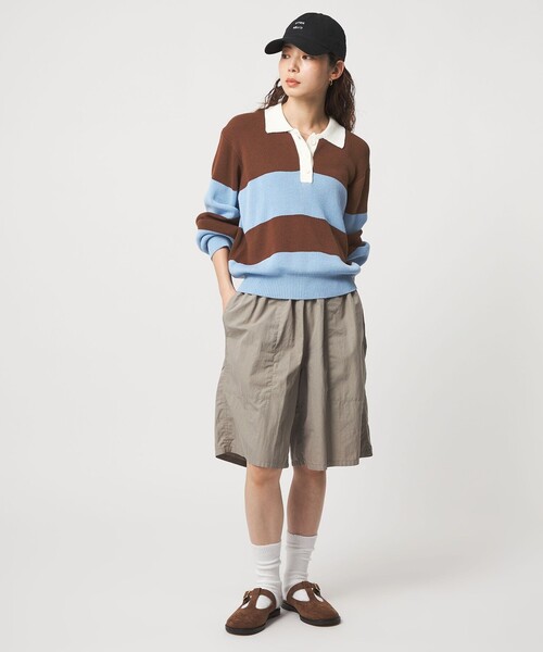 CITEN（シテン）の「＜CITEN＞ワイドボーダーポロニット（ニット/セーター・レディース・ブラウン系/ダークグリーン・FREE）」の5枚目の写真