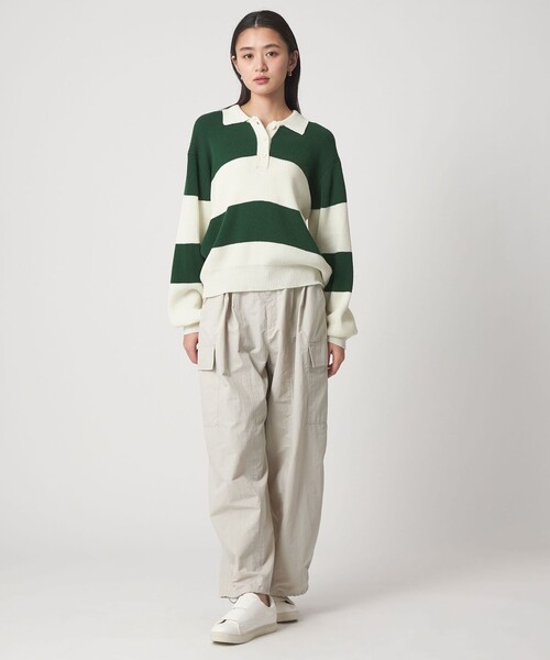 CITEN（シテン）の「＜CITEN＞ワイドボーダーポロニット（ニット/セーター・レディース・ブラウン系/ダークグリーン・FREE）」の8枚目の写真