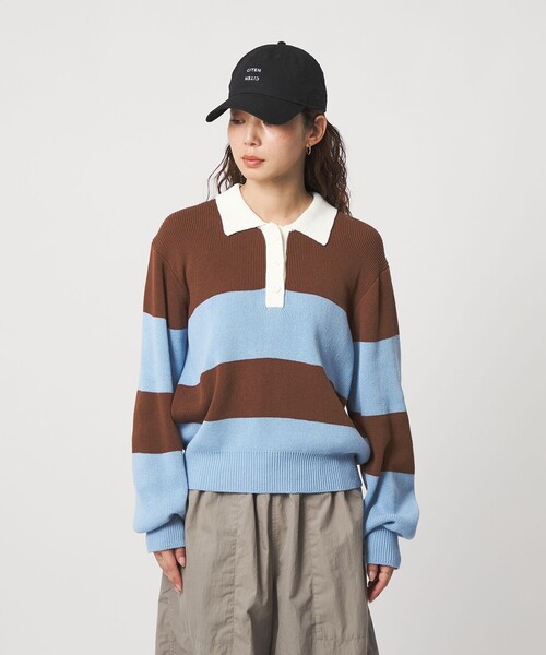 CITEN（シテン）の「＜CITEN＞ワイドボーダーポロニット（ニット/セーター・レディース・ブラウン系/ダークグリーン・FREE）」の9枚目の写真