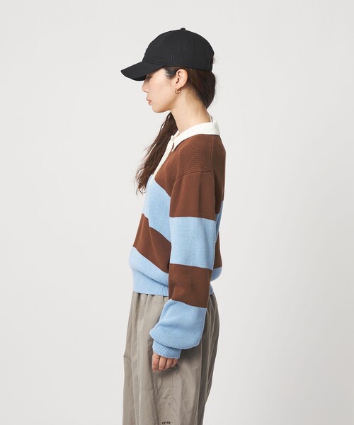 CITEN（シテン）の「＜CITEN＞ワイドボーダーポロニット（ニット/セーター・レディース・ブラウン系/ダークグリーン・FREE）」の10枚目の写真
