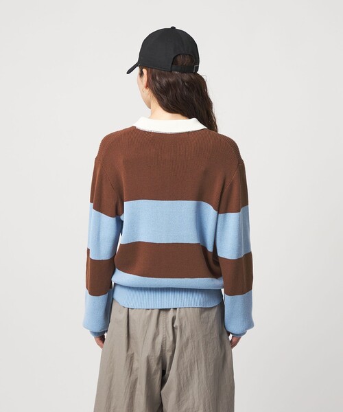 CITEN（シテン）の「＜CITEN＞ワイドボーダーポロニット（ニット/セーター・レディース・ブラウン系/ダークグリーン・FREE）」の11枚目の写真