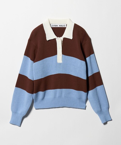 CITEN（シテン）の「＜CITEN＞ワイドボーダーポロニット（ニット/セーター・レディース・ブラウン系/ダークグリーン・FREE）」の12枚目の写真