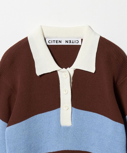 CITEN（シテン）の「＜CITEN＞ワイドボーダーポロニット（ニット/セーター・レディース・ブラウン系/ダークグリーン・FREE）」の14枚目の写真