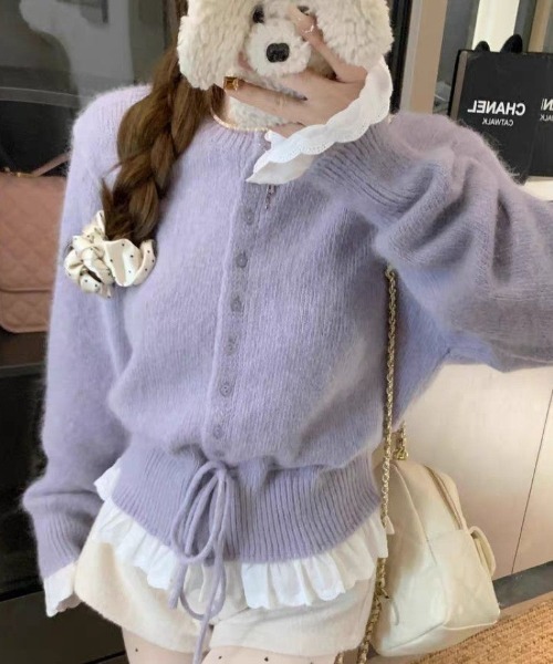 Ritzy(リッツィー)の「6色展開 フリルヘム ドローストリング カーディガン(ニット/セーター・レディース・ピンク/グレー/ブラック/パープル/レッド/ホワイト・FREE)」の11枚目の写真