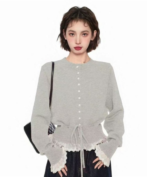 Ritzy(リッツィー)の「6色展開 フリルヘム ドローストリング カーディガン(ニット/セーター・レディース・ピンク/グレー/ブラック/パープル/レッド/ホワイト・FREE)」の15枚目の写真