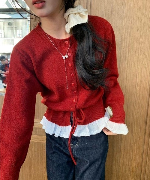 Ritzy(リッツィー)の「6色展開 フリルヘム ドローストリング カーディガン(ニット/セーター・レディース・ピンク/グレー/ブラック/パープル/レッド/ホワイト・FREE)」の20枚目の写真