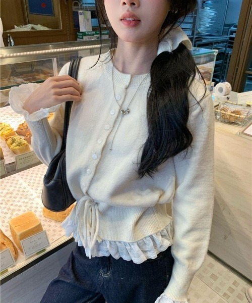 Ritzy(リッツィー)の「6色展開 フリルヘム ドローストリング カーディガン(ニット/セーター・レディース・ピンク/グレー/ブラック/パープル/レッド/ホワイト・FREE)」の21枚目の写真