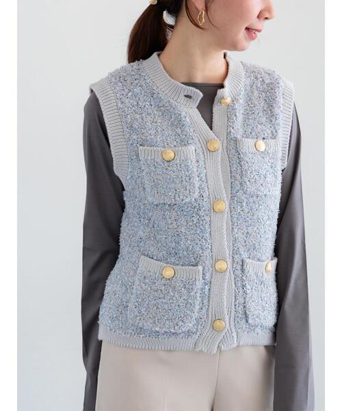 Te chichi(テチチ)の「ツイードニットベスト(ベスト・レディース・グレー/ブラック・F)」の2枚目の写真