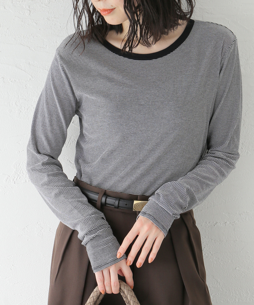 journal standard L'essage（ジャーナルスタンダードレサージュ）の「80/-シアーフライス ロングスリーブTシャツ（Tシャツ/カットソー・レディース・ブラック系その他/ブラック/ホワイト・FREE）」の3枚目の写真