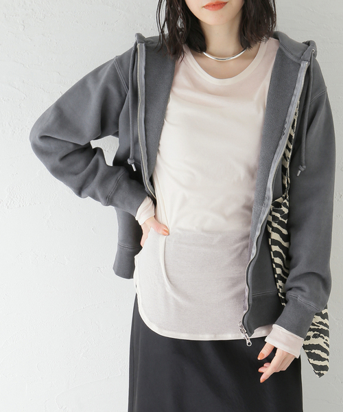 journal standard L'essage（ジャーナルスタンダードレサージュ）の「80/-シアーフライス ロングスリーブTシャツ（Tシャツ/カットソー・レディース・ブラック系その他/ブラック/ホワイト・FREE）」の2枚目の写真