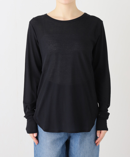 journal standard L'essage（ジャーナルスタンダードレサージュ）の「80/-シアーフライス ロングスリーブTシャツ（Tシャツ/カットソー・レディース・ブラック系その他/ブラック/ホワイト・FREE）」の8枚目の写真