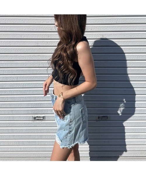 Flugge（フラッジー）の「ストーン付きデニムショートパンツ（デニムパンツ・レディース・ブルー・FREE）」の4枚目の写真